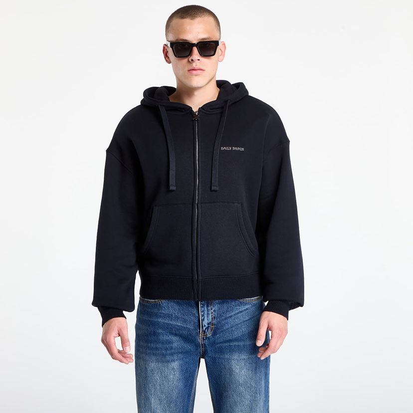 Dukserice DAILY PAPER Sweatshirt Boxy Zip Up Hoodie Black Crna | 2521072