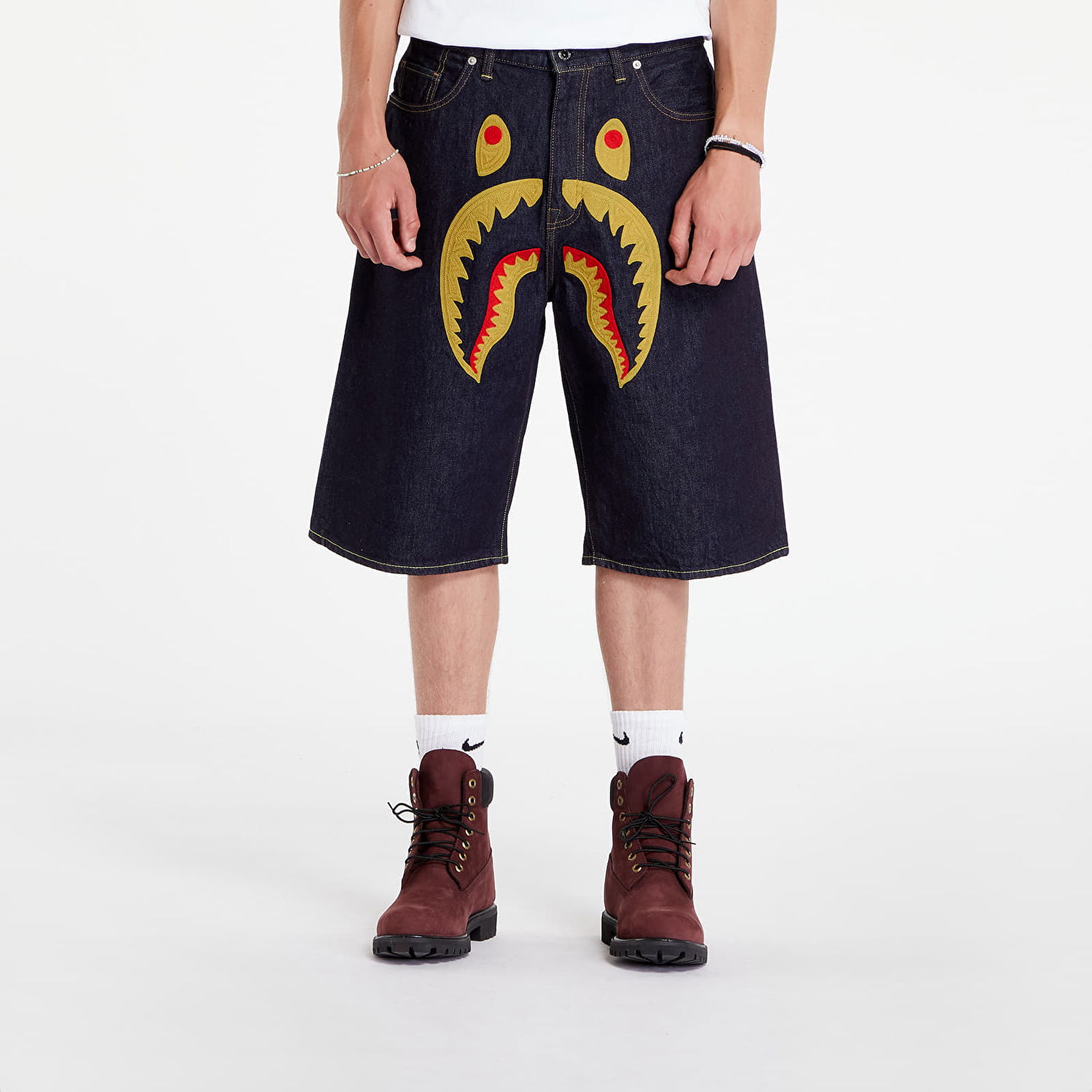 Kratke hlače BAPE A BATHING APE Shark Denim Shorts Indigo Crna | 001DSK301002M ING, 0