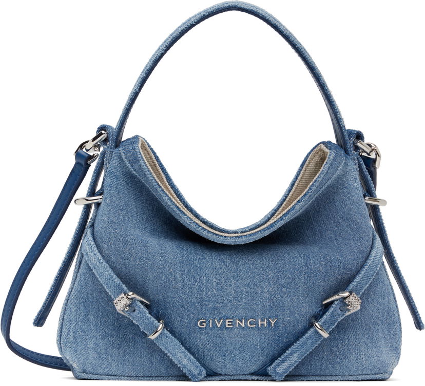 Ručna torbica Givenchy Givenchy Nano Voyou Denim Shoulder Bag Plava | BB60NHB27U420
