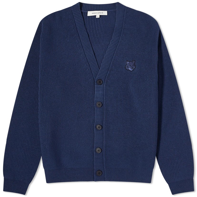 Džemper MAISON KITSUNÉ Maison Kitsuné Bold Fox Head Ribbed Cardigan Tamnoplava | MM00506KT1098-P476