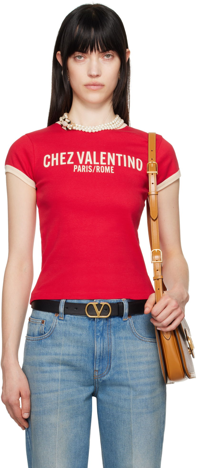 Majica kratkih rukava Valentino Valentino Chez Print Cotton Jersey T-Shirt Crvena | 6B3MG24D970