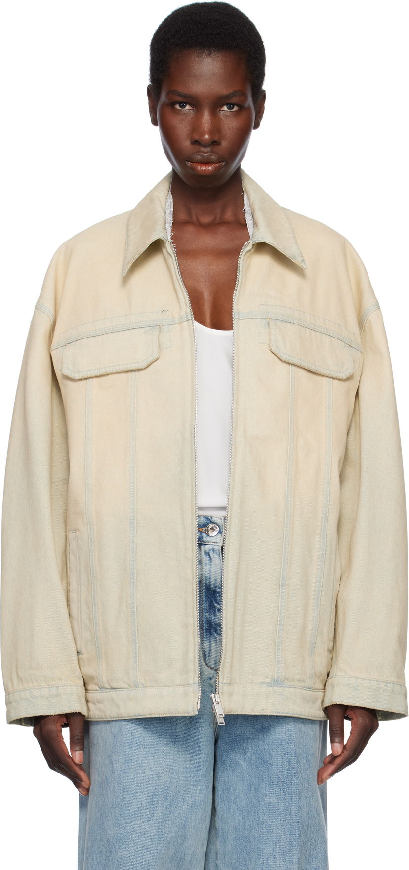 Jakna Stella McCartney Stella McCartney Sand Overdyed Denim Jacket Bež | 6D03853SQH18