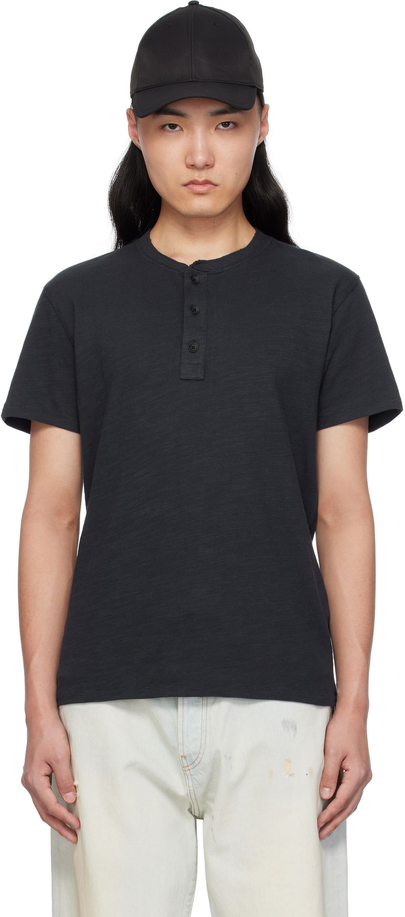 Majica kratkih rukava rag & bone Rag & Bone Classic Cotton Henley T-Shirt Crna | M000T906G