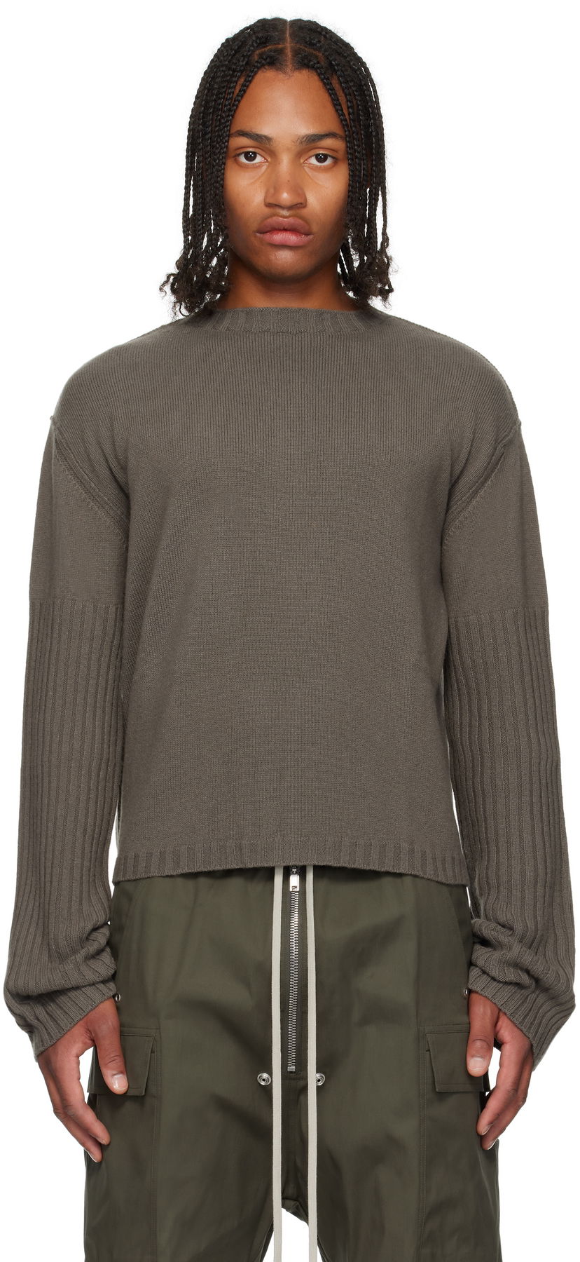 Džemper Rick Owens Rick Owens Gray Concordians Round Neck Sweater Siva | RU02E1665 KLWS