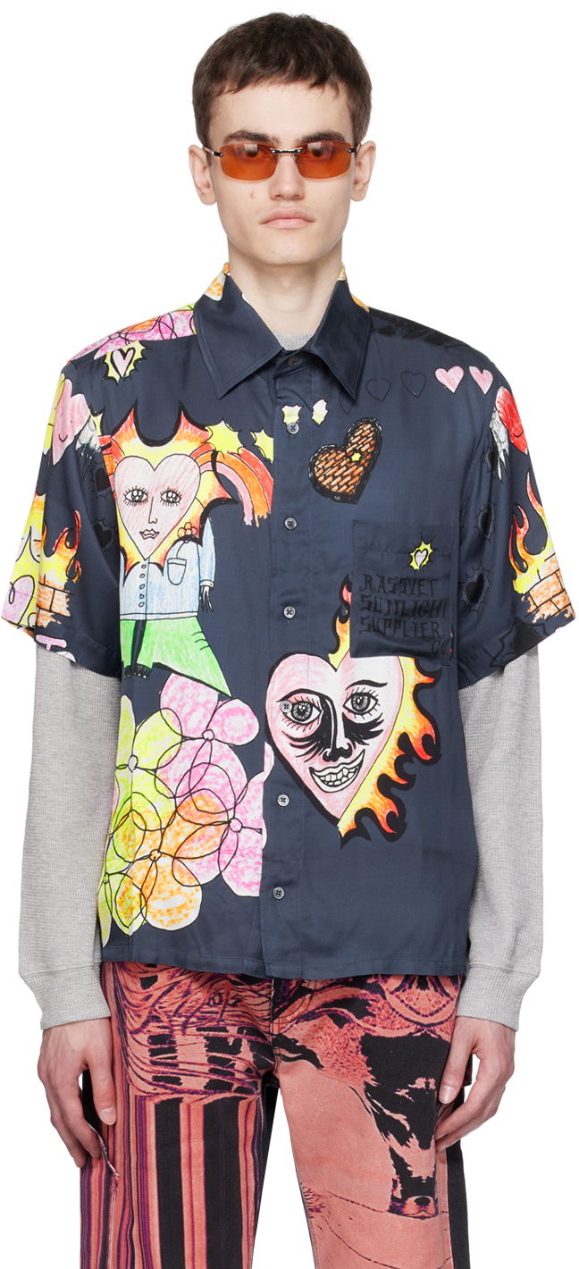 Košulja PACCBET Drawings Short Sleeve Button Up Shirt Tamnoplava | PACC12B005