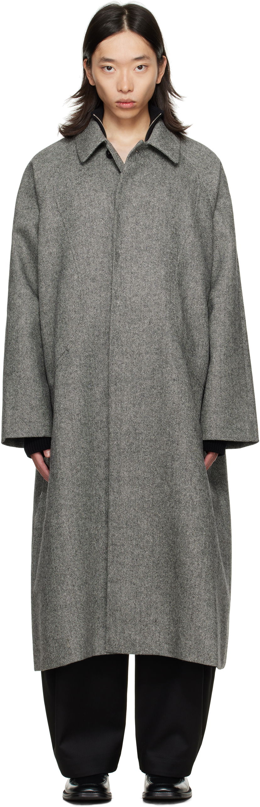 Kaputi sage NATION SAGE NATION Takeshi Herringbone Coat Siva | S028 TAKESHI COAT WOOL BLACK A