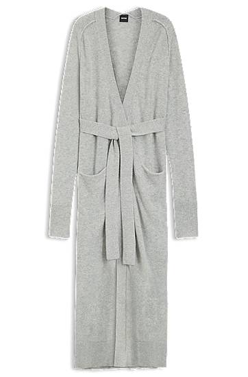 Džemper BOSS Longline belted cardigan in cashmere Siva | 50550488, 0