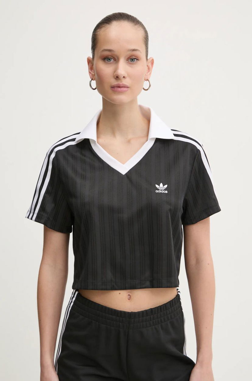 Crop top adidas Originals Cropped Collared T-Shirt Crna | JD2606