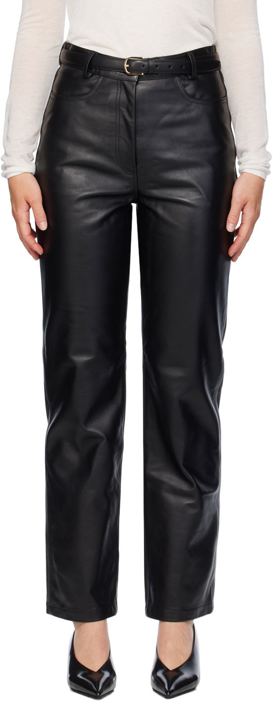 Hlače TOTEME Straight Leather Pants Crna | 243-WRB0195-LE0065
