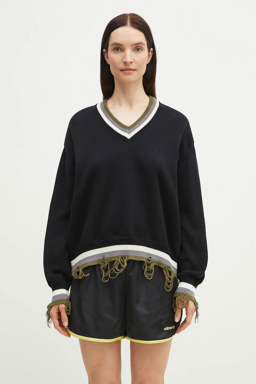 Džemper Ottolinger Ottolinger Oversized Distressed V-Neck Sweater Crna | 107.101407.02
