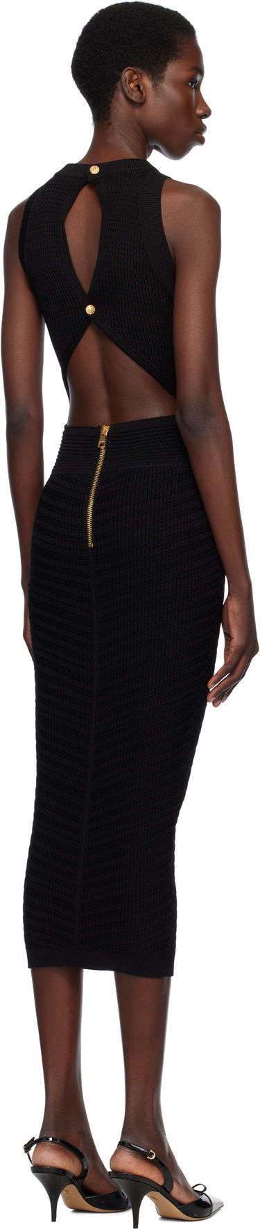 Haljina Balmain Balmain Open Back Knit Midi Dress Crna | EF0RI055KI42, 2