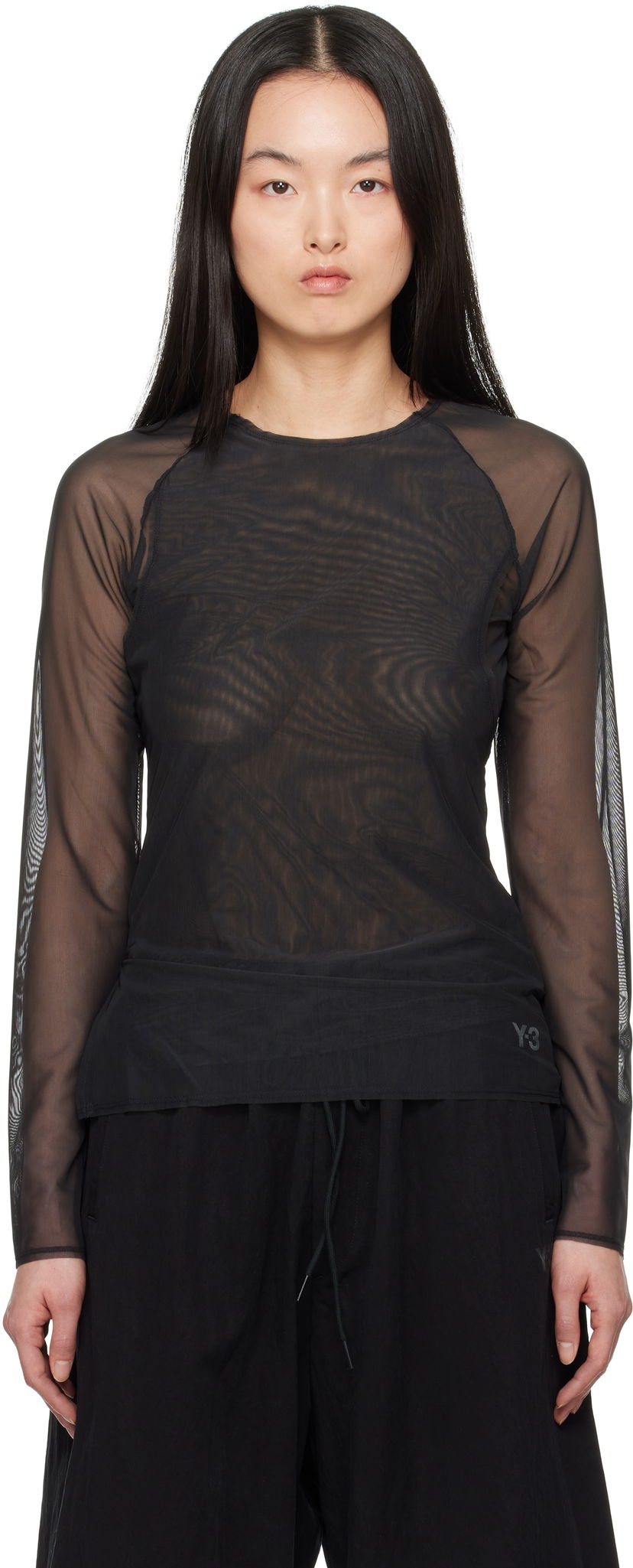 Majica kratkih rukava Y-3 Y-3 Mesh Fitted Long Sleeve T-Shirt Crna | JD1455