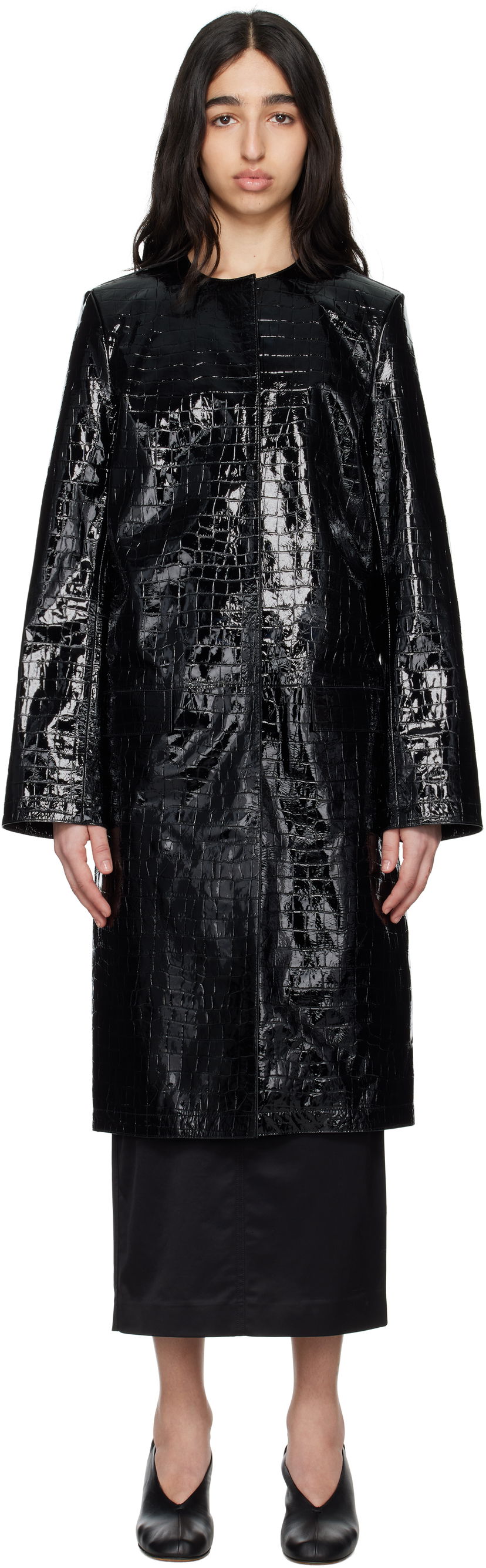 Kaputi TOTEME TOTEME Croco-Embossed Leather Coat Crna | 252-WRO0219-LE0129