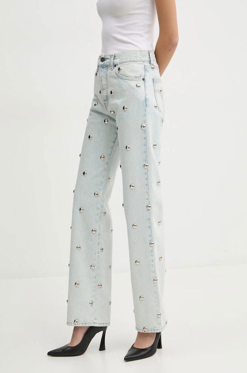 Jeans Fiorucci Fiorucci High-Waisted Studded Wide-Leg Jeans Plava | U01FMDJE075DN06DN08