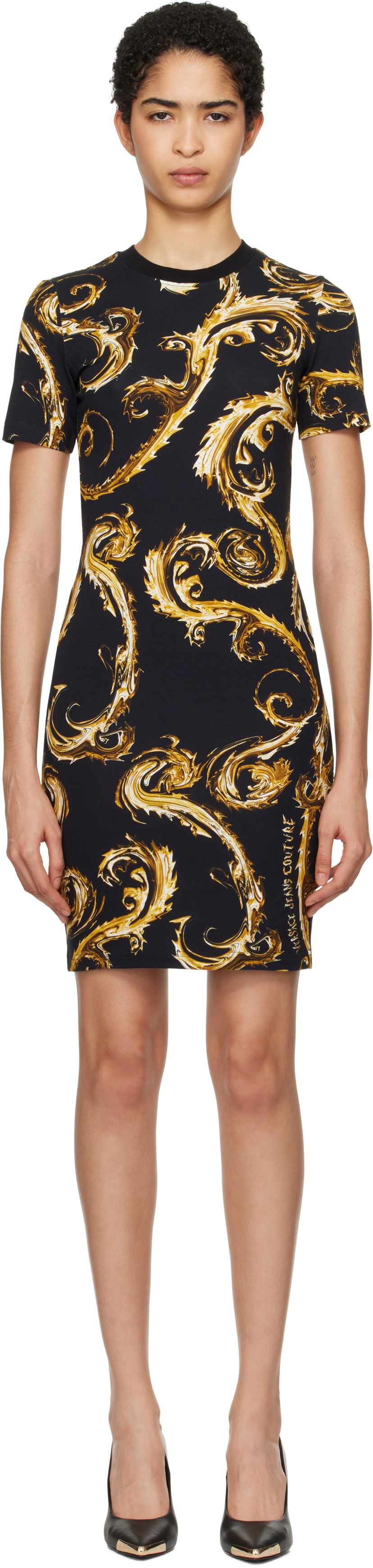 Haljina Versace Couture Print T-Shirt Minidress Crna | E77HAO939_EJS409