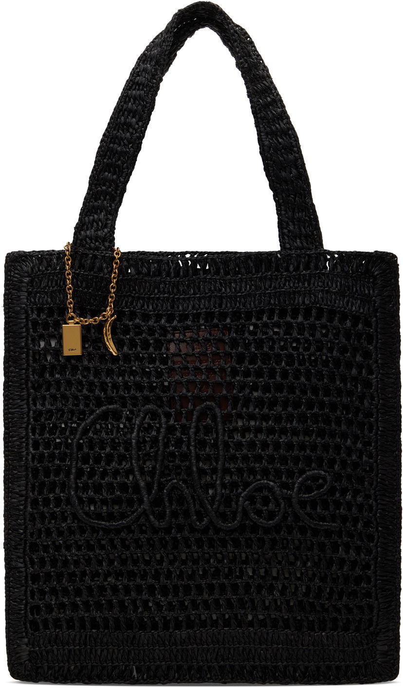 Tote bag CHLOÉ Chloé Summer Banana Raffia Tote Crna | CH25US901P08