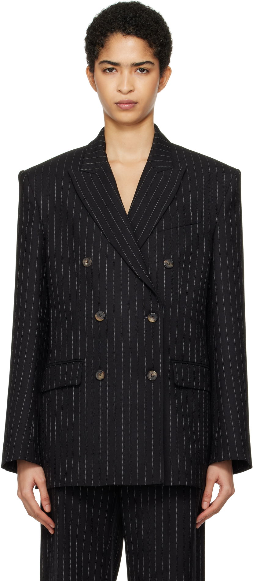 Jakna WARDROBE.NYC Double Breasted Pinstripe Blazer Crna | W4007F24PS