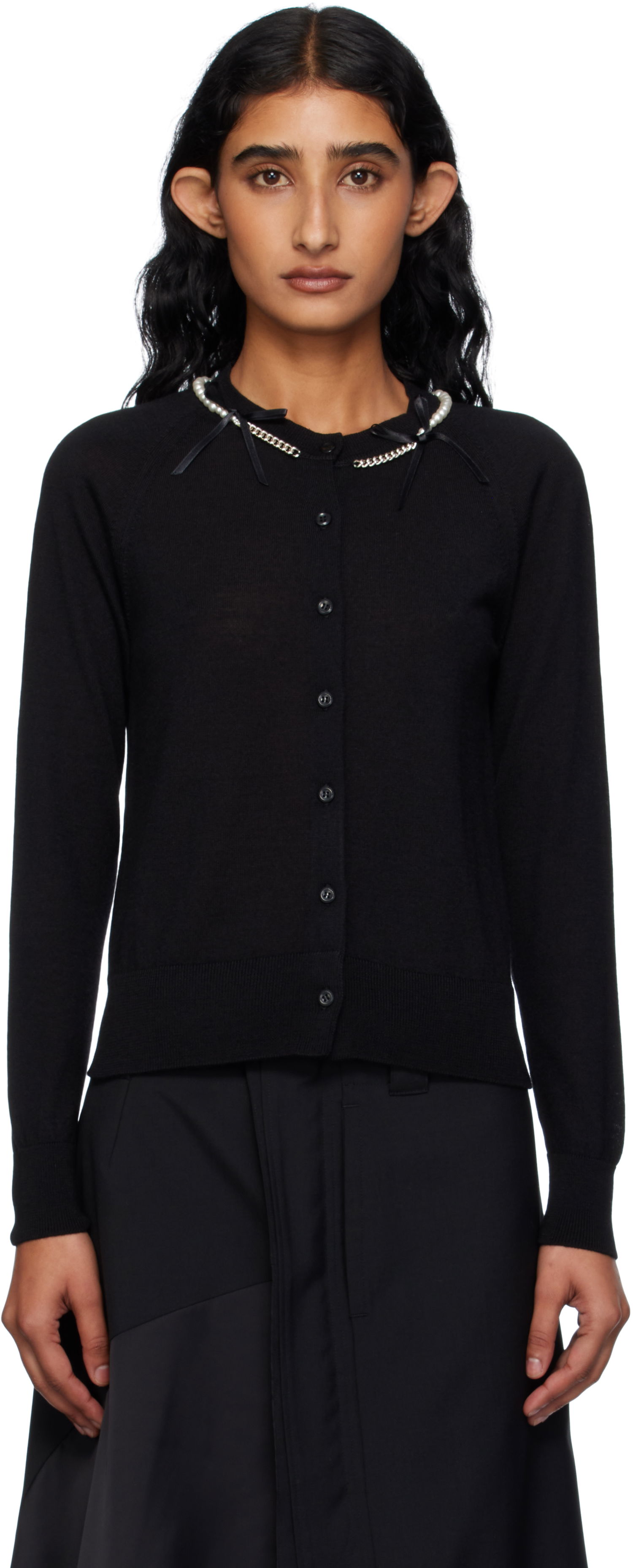 Džemper Simone Rocha Simone Rocha Pearl & Chain Bow Cardigan Crna | KMK13B 0647, 0