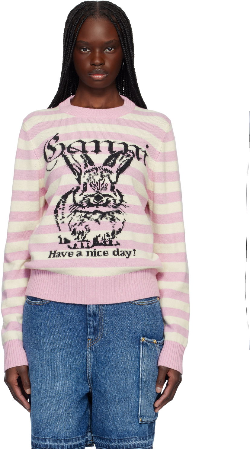 Džemper GANNI Ganni Striped Wool Bunny Sweater Ružičasta | K2426