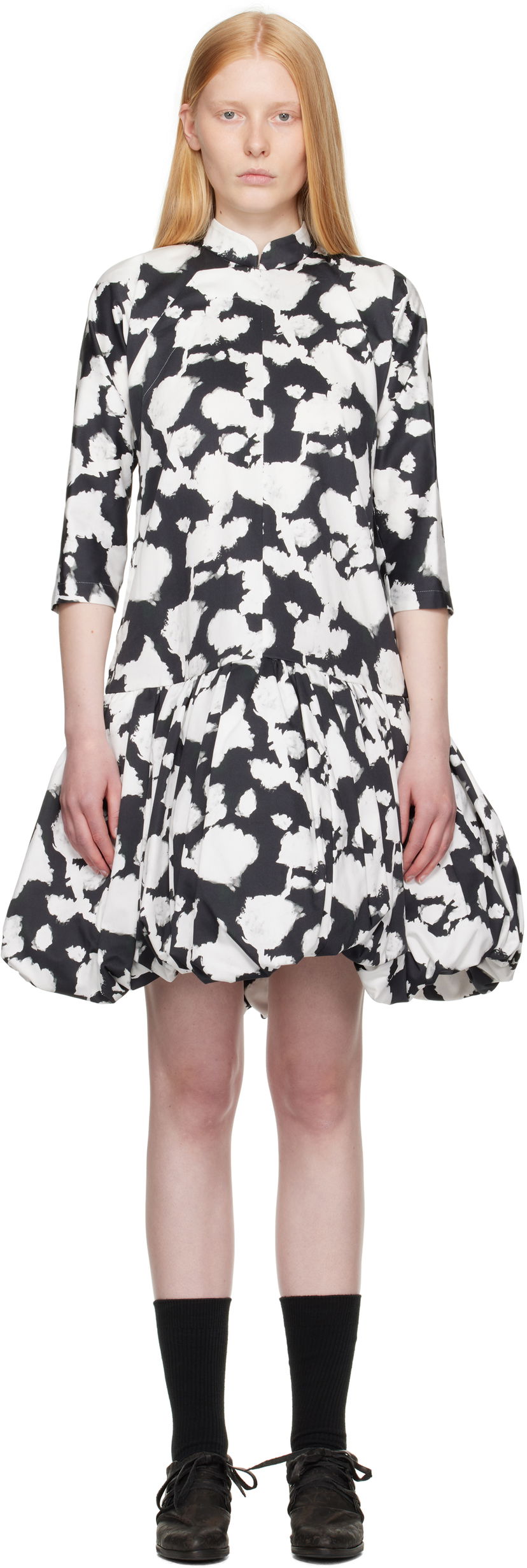 Haljina Comme des Garçons Comme des Garçons Cotton Satin Printed Dress Crna | RO-O013-051