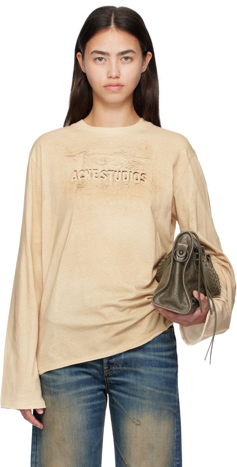 Majica kratkih rukava Acne Studios Acne Studios Long Sleeve Logo T-Shirt Bež | CL0361-