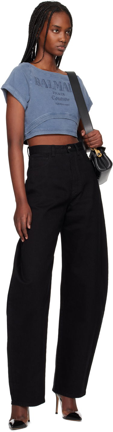 Crop top Balmain Balmain Cropped Couture Embroidered T-Shirt Plava | EF1EE121BC96, 3