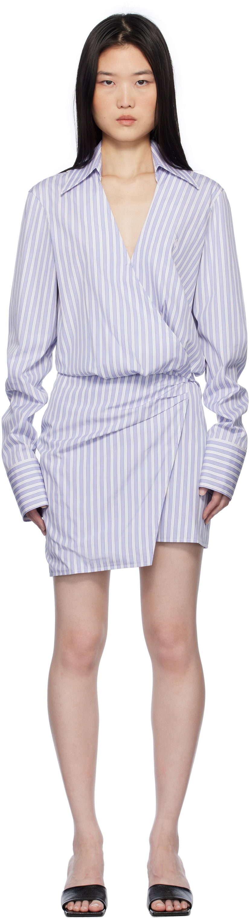 Haljina The Attico Attico Striped Wrap Shirt Mini Dress Ljubičasta | 250WCA00394 CCC051AA