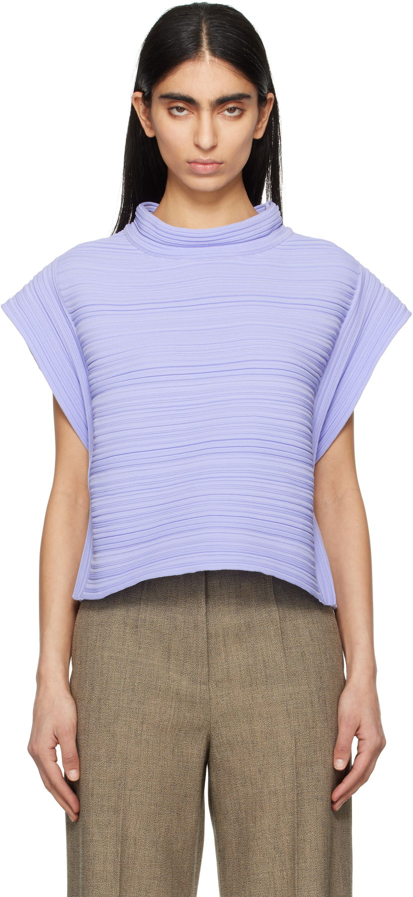 Džemper Pleats Please Issey Miyake Pleats Please Issey Miyake Crepe Knit Top Ljubičasta | PP56KE821