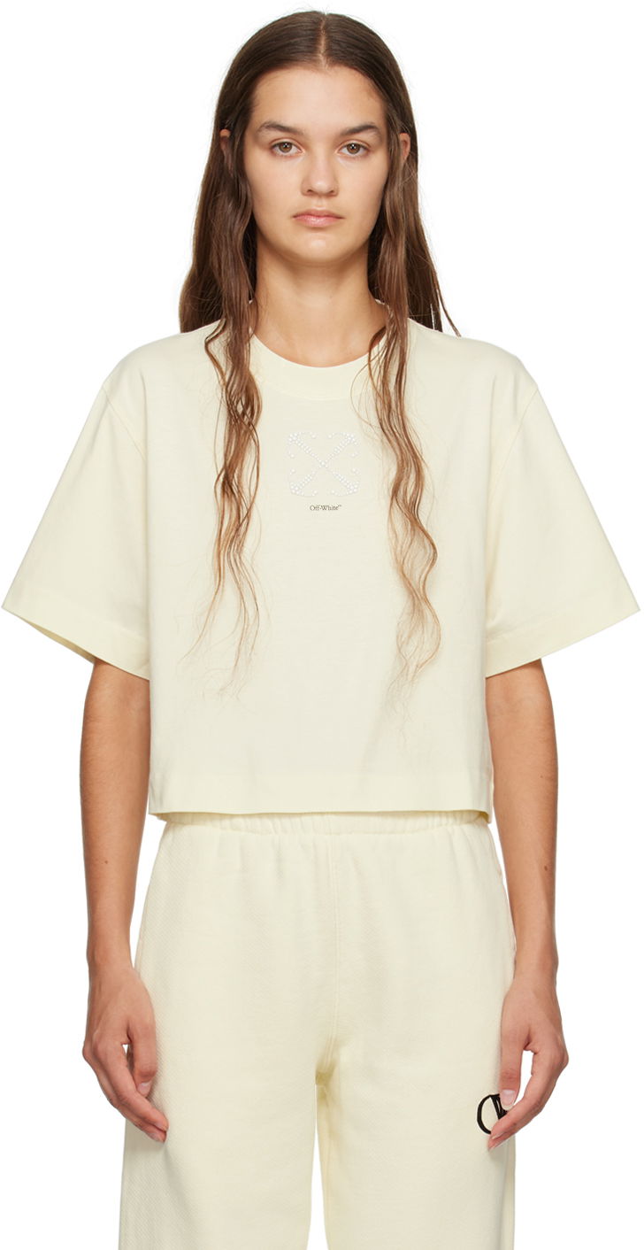 Majica kratkih rukava Off-White Small Arrow Pearls T-Shirt Bež | OWAA090F23JER0026110
