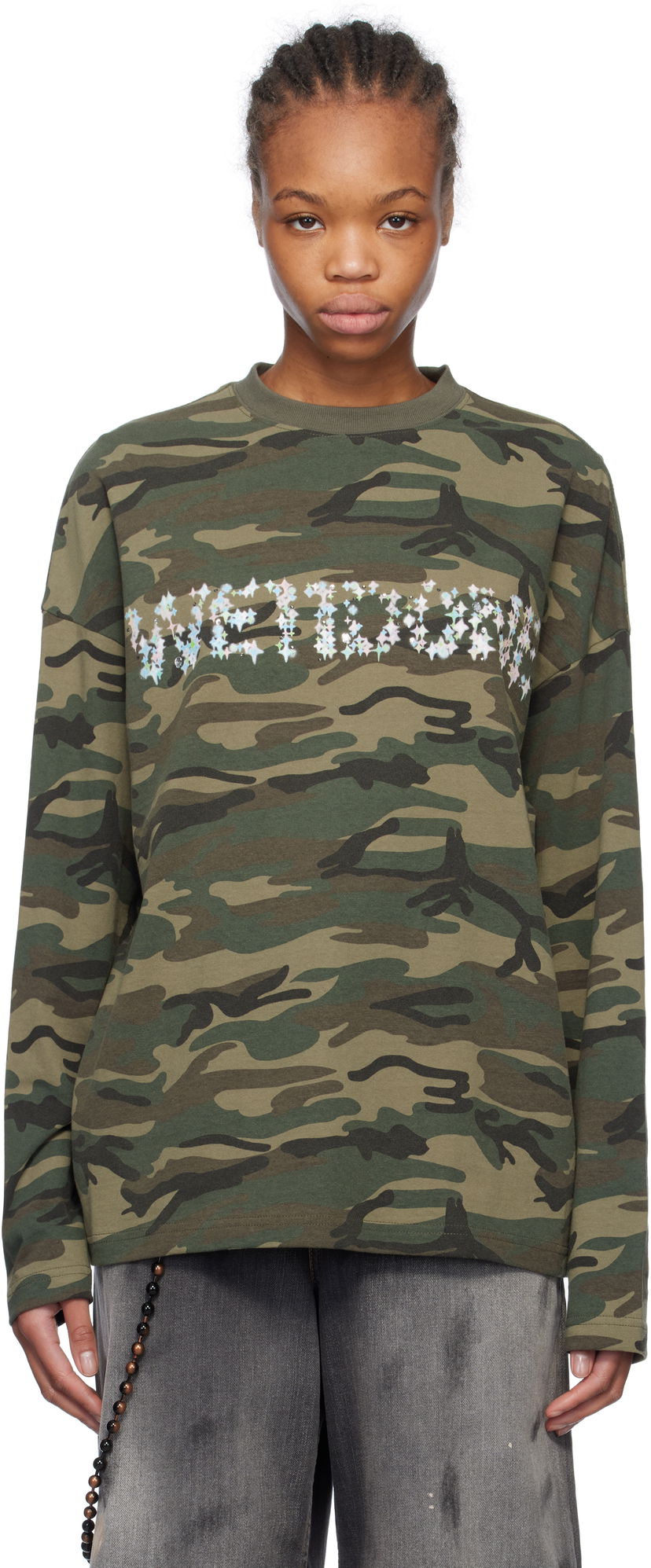 Majica kratkih rukava We11done We11done Sparkle Logo Camo Long Sleeve T-Shirt Zelena | WD-TT0-25-742-U-MX