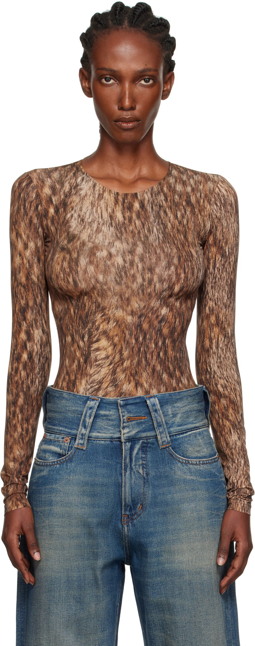 Body Maison Margiela MM6 Maison Margiela Printed Jersey Bodysuit Smeđa | S52NA0074 M20112