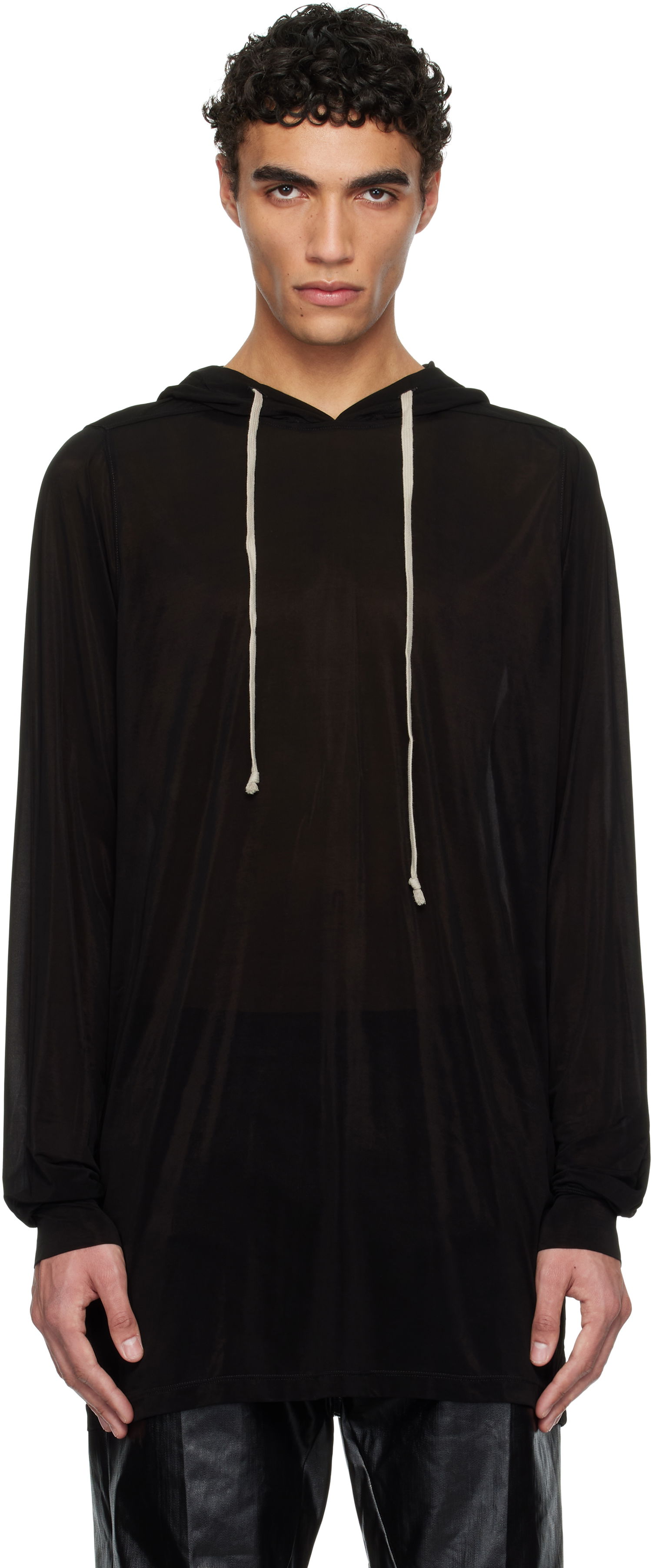 Dukserice Rick Owens Rick Owens Hollywood Stretch Cupro Jersey Hoodie Crna | RU01E5285 BZ, 0