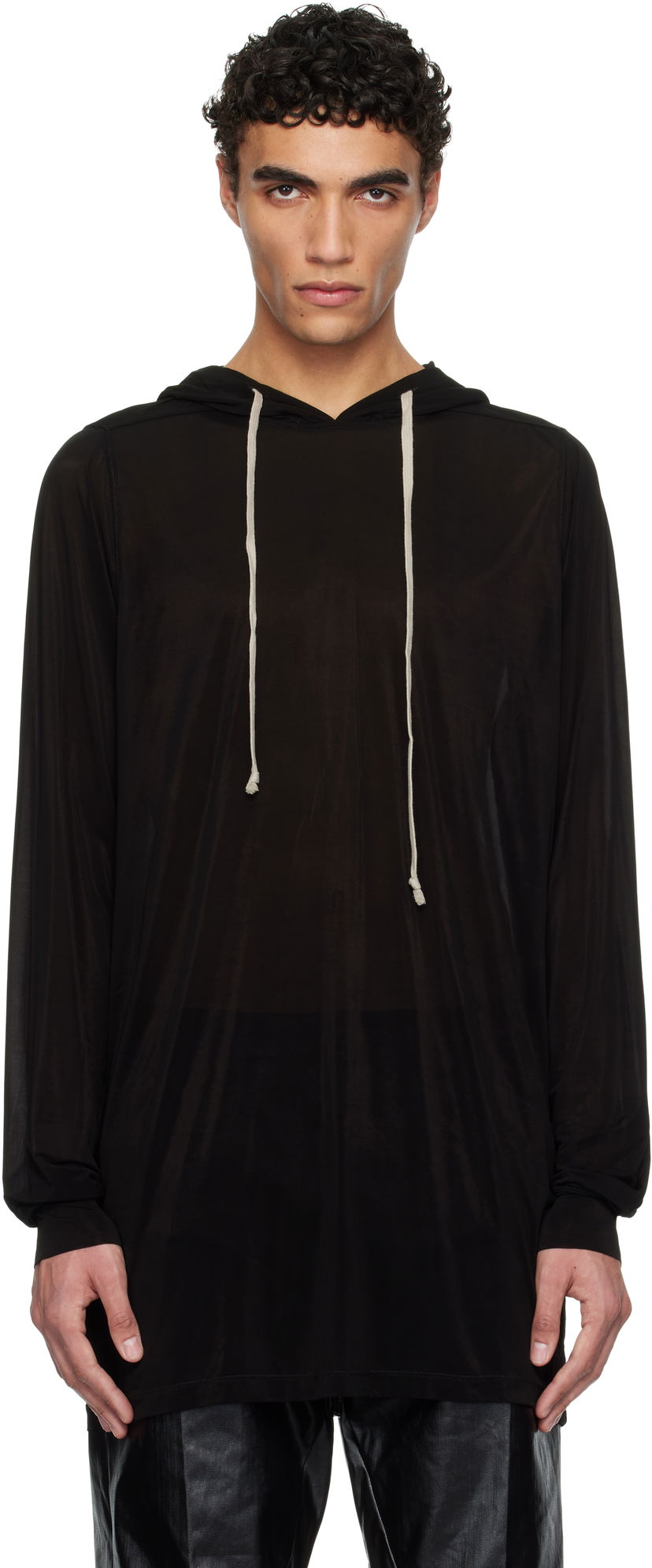 Dukserice Rick Owens Rick Owens Hollywood Stretch Cupro Jersey Hoodie Crna | RU01E5285 BZ