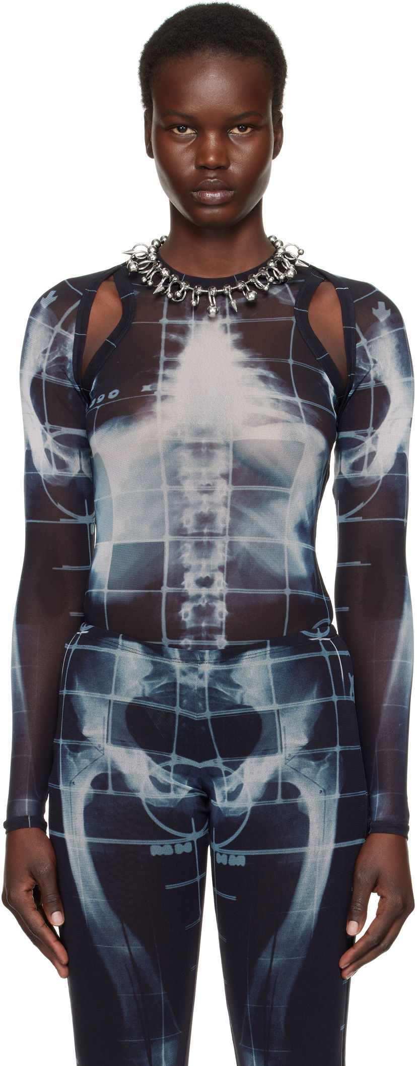 Body Jean Paul Gaultier Jean Paul Gaultier 'The Squeletor' X-Ray Print Mesh Top Crna | 25/33-F-TO243-T580-005956