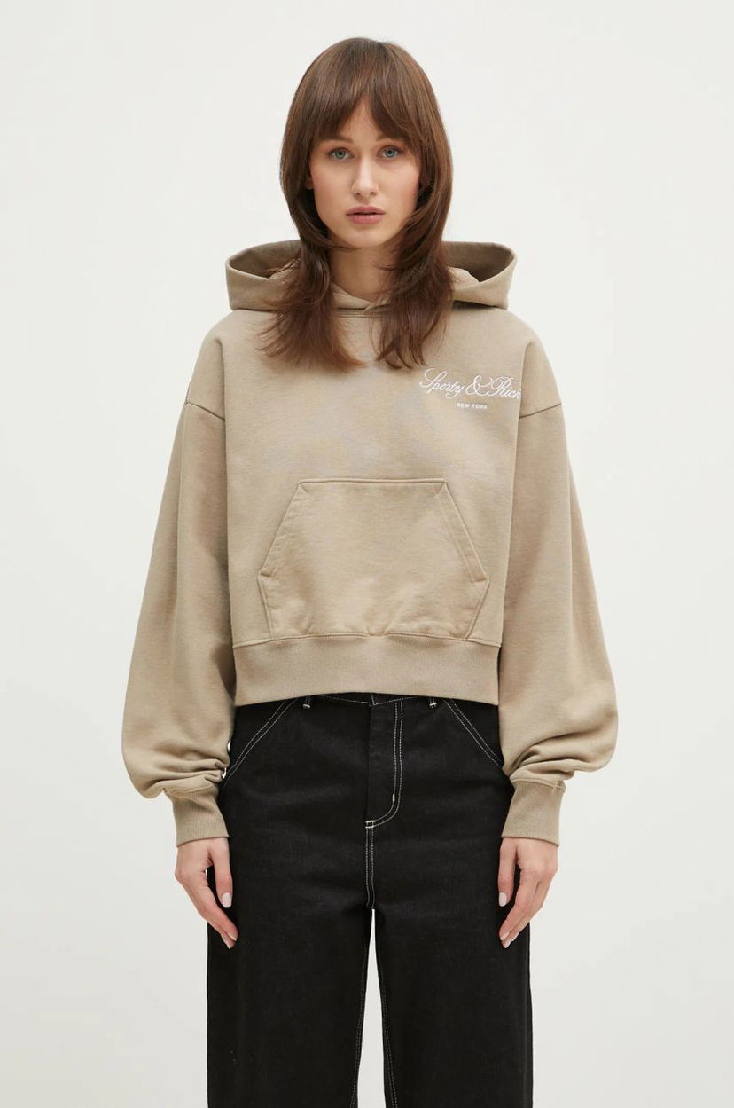 Dukserice Sporty & Rich Sporty & Rich Vendome Script Embroidered Cropped Hoodie Bež | ST074516232GY15