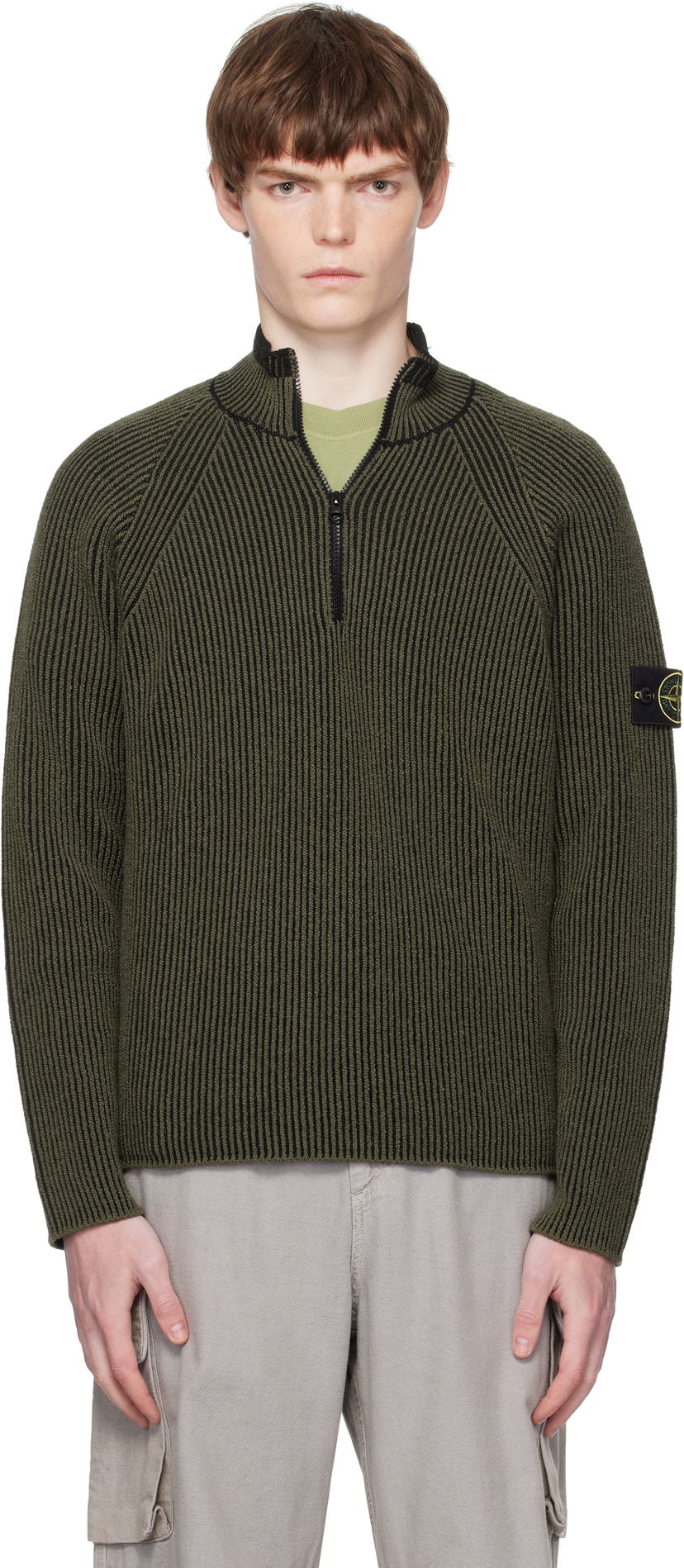 Džemper Stone Island Stone Island Full Rib RWS Wool Quarter-Zip Sweatshirt Zelena | K2S15 5100024 S00L7