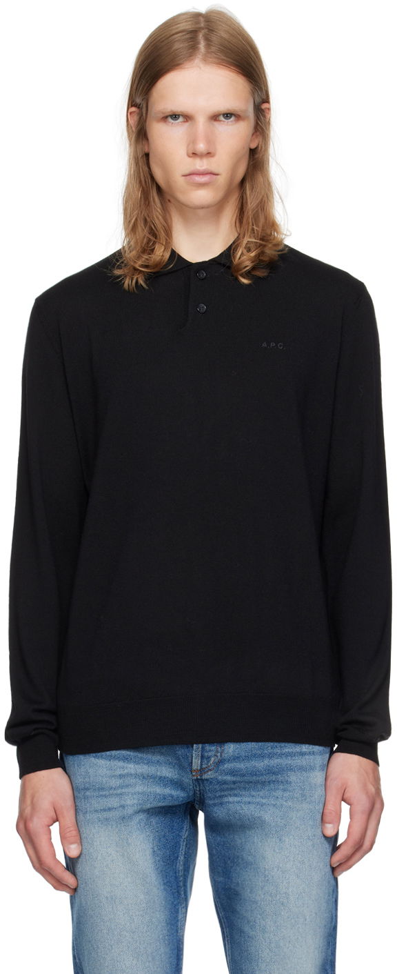 Polo majica A.P.C. Embroidered Logo Polo Crna | WVAWM-H23324