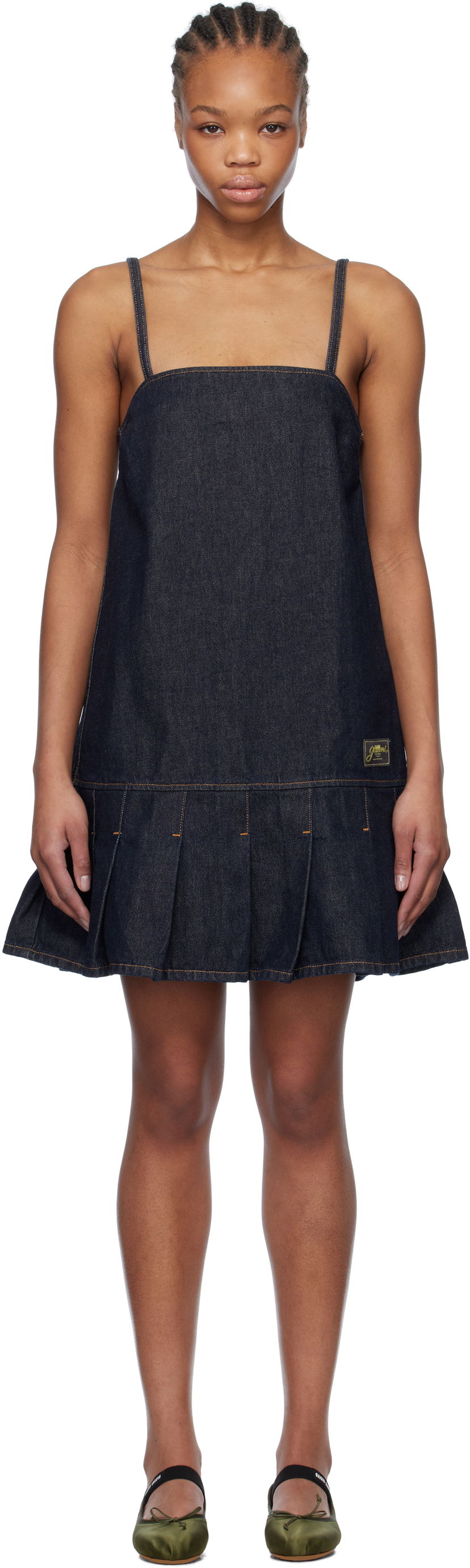 Haljina GANNI GANNI Denim Pleated Mini Dress Plava | J1622