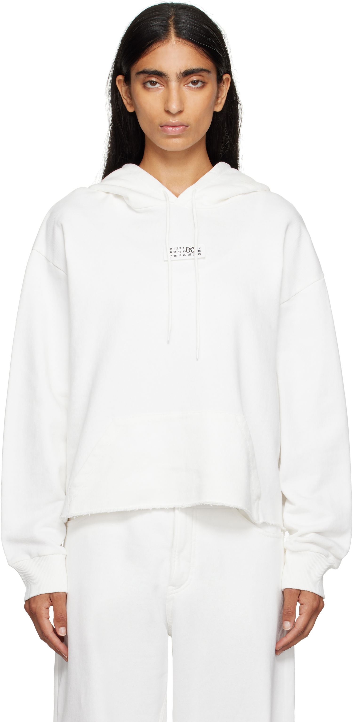 Dukserice Maison Margiela MM6 Maison Margiela Logo Patch Cropped Hoodie Bijela | S52GU0234 M25025, 0