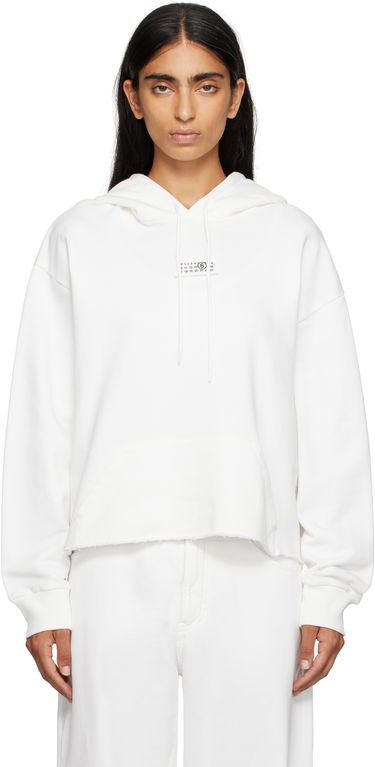Dukserice Maison Margiela MM6 Maison Margiela Logo Patch Cropped Hoodie Bijela | S52GU0234 M25025, 0