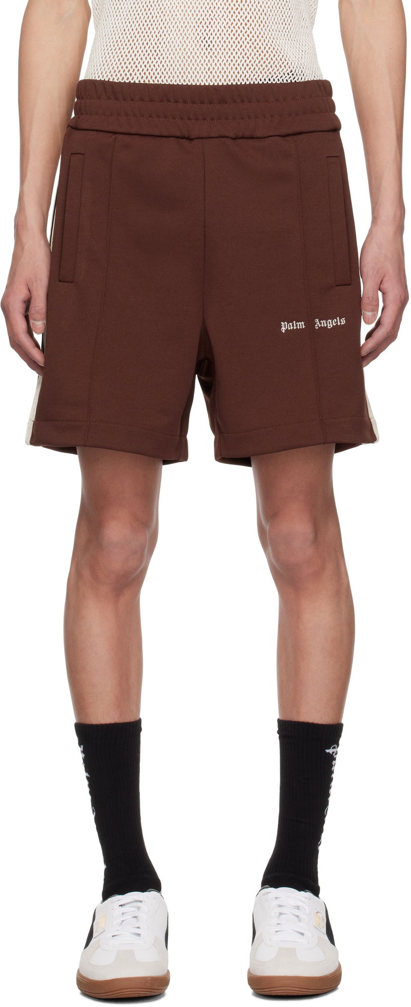 Kratke hlače Palm Angels Palm Angels Embroidered Logo Track Shorts Smeđa | PMCL004S25FAB0012803
