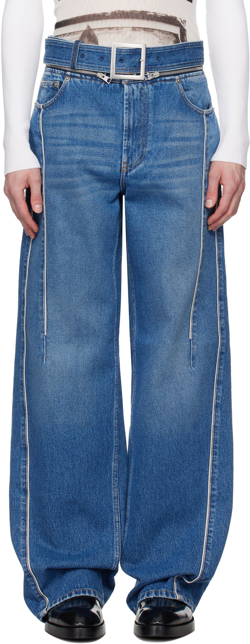 Jeans Jean Paul Gaultier Jean Paul Gaultier 'The Belted Denim' Wide-Leg Jeans Plava | 25/33-F-JE164-D013-57
