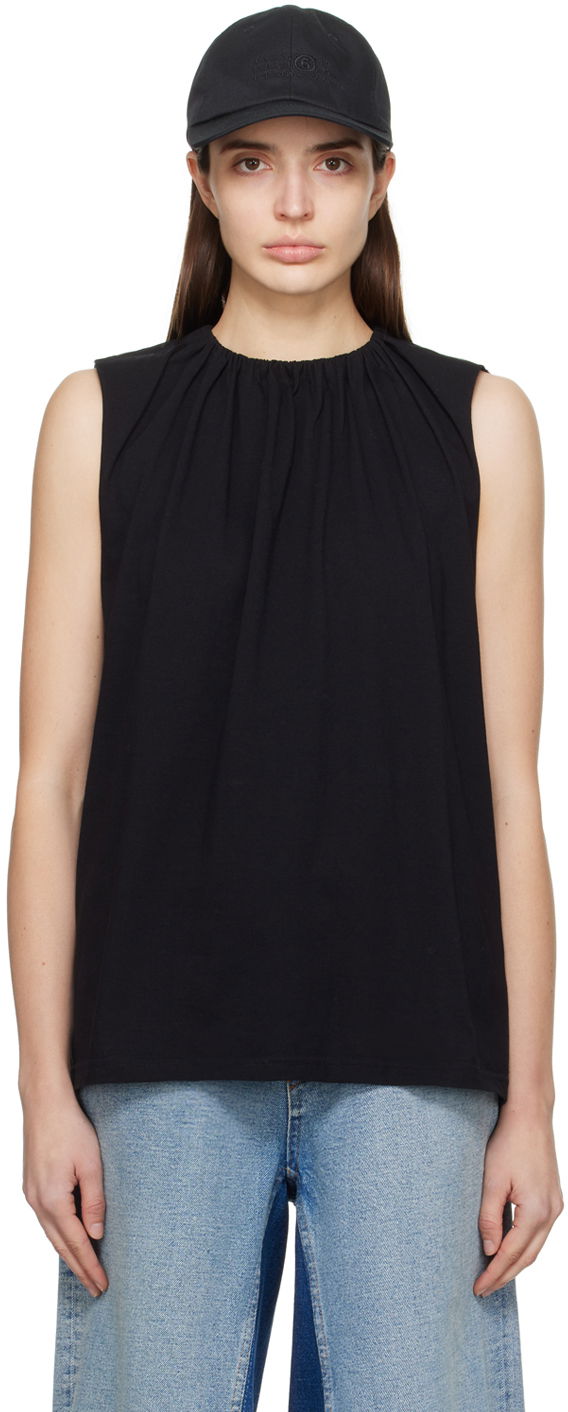 Majica bez rukava Maison Margiela MM6 Gathered Tank Top Crna | S52NF0004 S23588