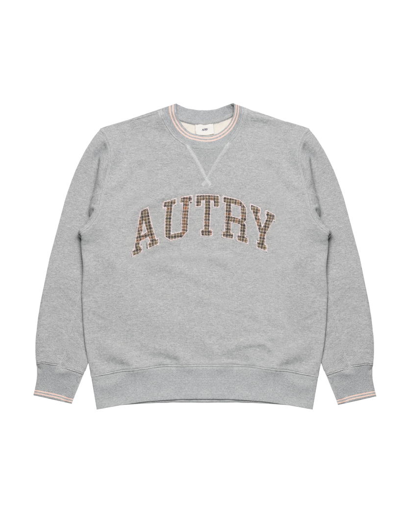 Dukserice Autry Crew Neck Plaid Appliqué Sweatshirt with Striped Rib Trims Siva | SWPMU4HX