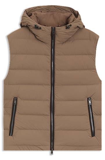 Prsluk BOSS Hooded Water-Repellent Down-Filled Gilet Smeđa | 50548618