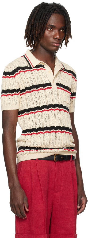 Polo majica Valentino Valentino Striped Knit Polo Bež | 7V3KP03XB0S, 1