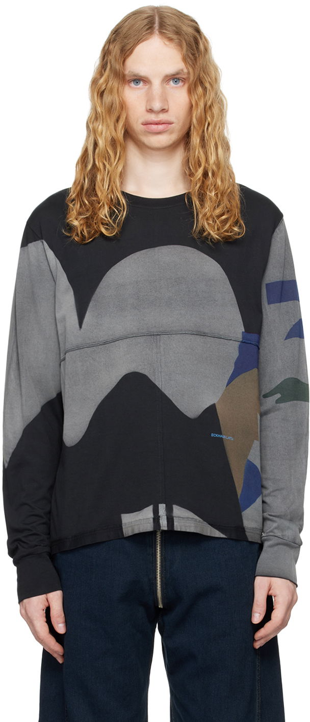 Majica kratkih rukava Eckhaus Latta Lapped Long Sleeve T-shirt Crna | 302-EL-PF24-M - MYSTERY