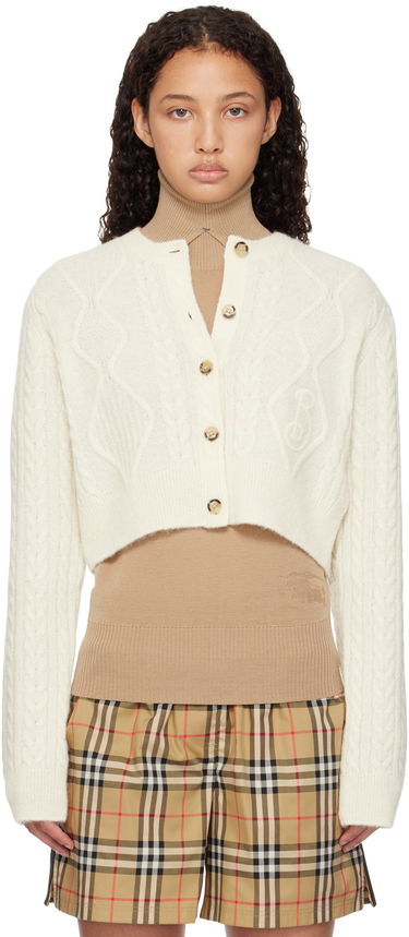 Džemper Burberry Burberry Cropped Aran Wool Blend Cardigan Bijela | 8097967, 0