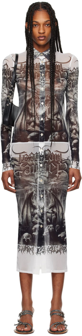 Haljina Jean Paul Gaultier Jean Paul Gaultier 'The Diablo' Print Mesh Midi Dress Bijela | 24/25-F-RO095-T546-0100