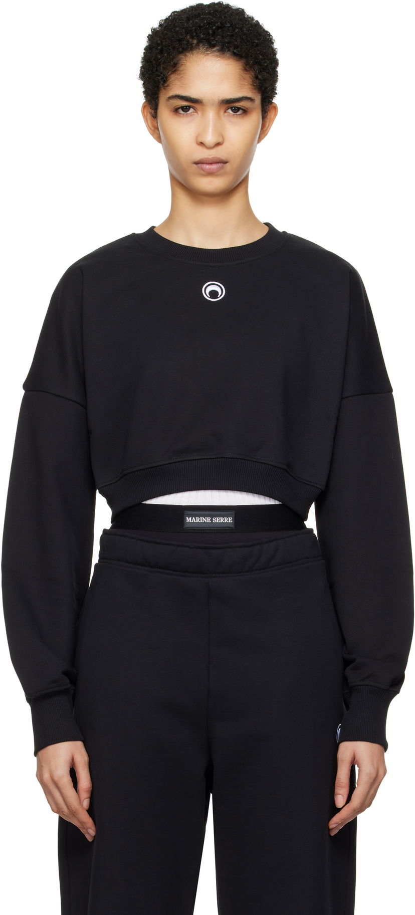 Dukserice Marine Serre Moon Logo Fleece Cropped Sweatshirt Crna | WST012A